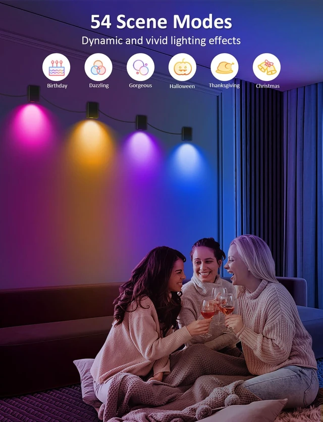 Alt view image 2 of 7 - Wall Sconces 4 Pack, LED Wall Lights RGBCW 8FT with Ambient Lighting | Smart Up Lights Indoor, Dimmable Sconce Lights, Music Sync, for Living Room/Bedroom/Game Room, Home Decor, Alexa Compatible