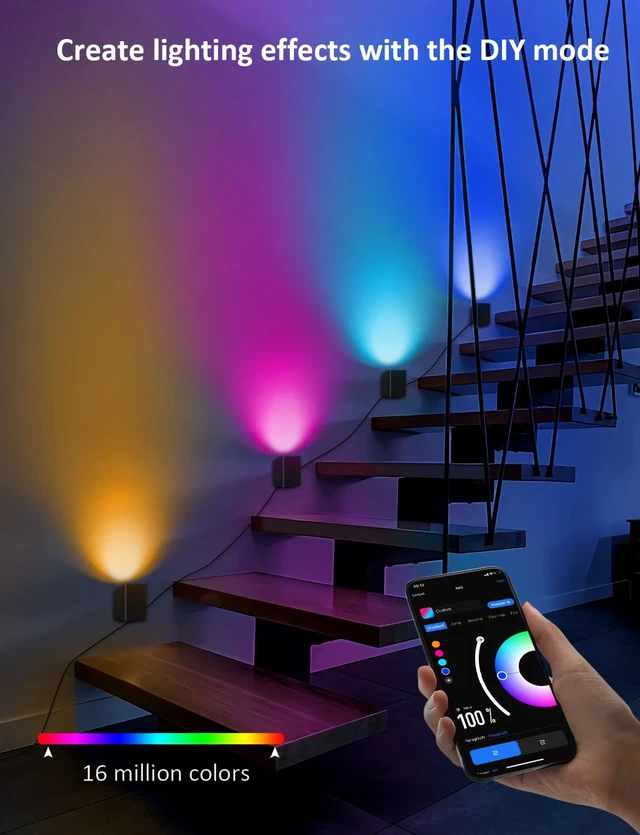 Alt view image 4 of 7 - Wall Sconces 4 Pack, LED Wall Lights RGBCW 8FT with Ambient Lighting | Smart Up Lights Indoor, Dimmable Sconce Lights, Music Sync, for Living Room/Bedroom/Game Room, Home Decor, Alexa Compatible