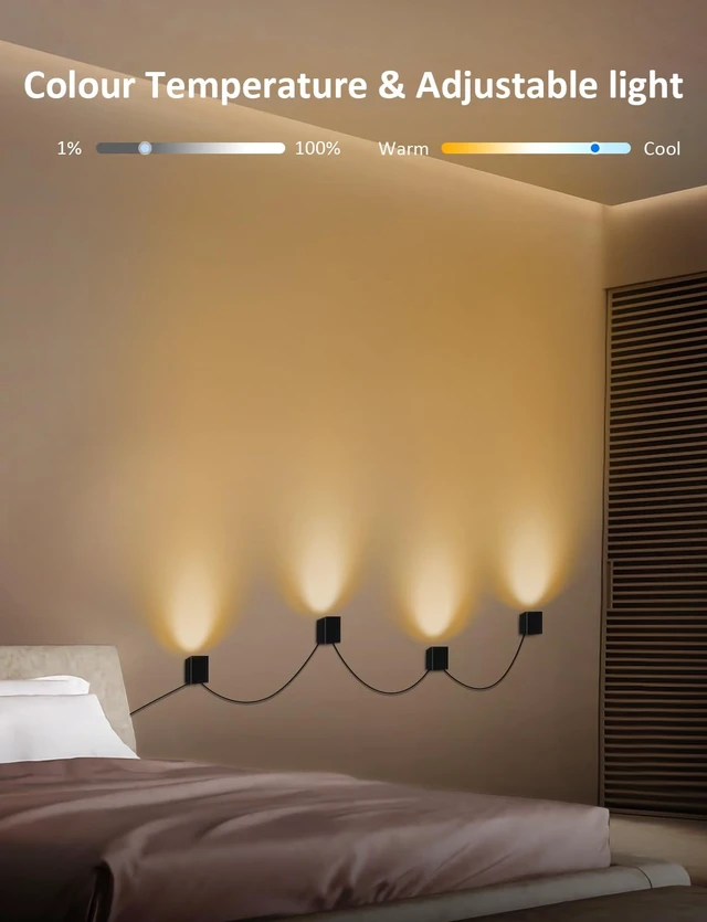 Alt view image 5 of 7 - Wall Sconces 4 Pack, LED Wall Lights RGBCW 8FT with Ambient Lighting | Smart Up Lights Indoor, Dimmable Sconce Lights, Music Sync, for Living Room/Bedroom/Game Room, Home Decor, Alexa Compatible