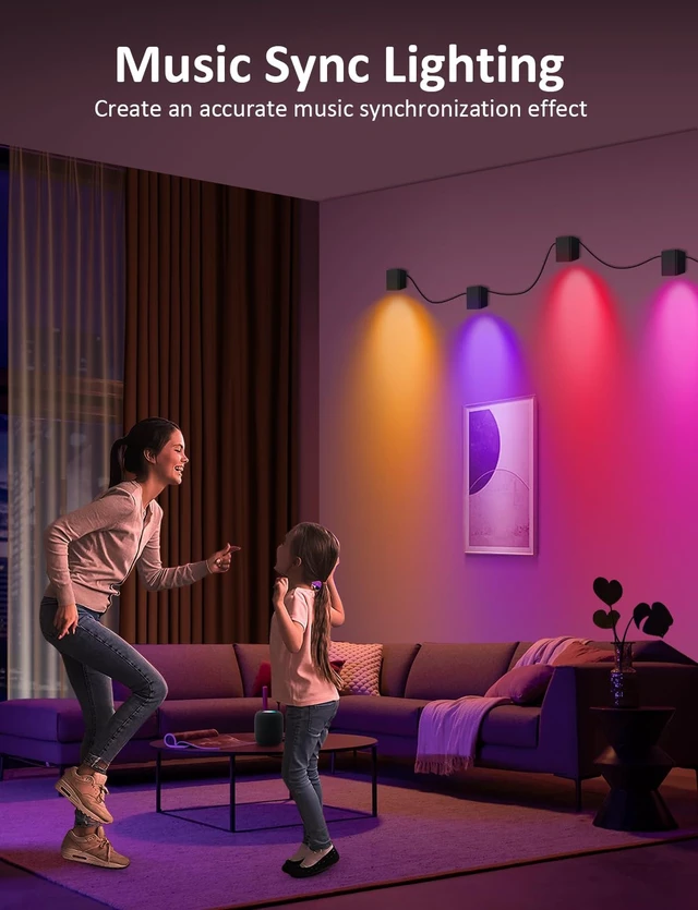 Alt view image 6 of 7 - Wall Sconces 4 Pack, LED Wall Lights RGBCW 8FT with Ambient Lighting | Smart Up Lights Indoor, Dimmable Sconce Lights, Music Sync, for Living Room/Bedroom/Game Room, Home Decor, Alexa Compatible