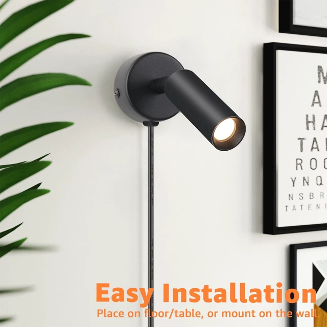Alt view image 4 of 7 - 2 Pack 3W Plug in Spotlight Indoor 3000K LED Floor Uplighting Indoor | 120V Small Spot Lights, 5.9 FT Plug Cord with Foot Switch, Accent Lighting for Plants, Artworks, Corners