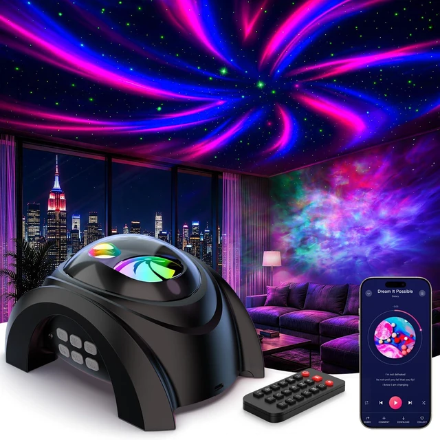 Main image of Dual Lens Galaxy Star Projector, Aurora Night Light for Bedroom | 58 Light Effects, White Noise, Bluetooth Speaker, Music Sync, Remote Control, Timer, Room Decor Gift for Kids Adults Teens