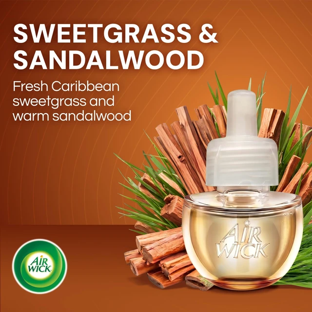 Alt view image 2 of 7 - Plug in Refills, Sweetgrass & Sandalwood, Essential Oil, 10 Count | Air Wick refills for plug ins, Air Wick Plug-In Scented Oil Refills, Sweetgrass & Sandalwood Air Freshener in a 10-count.