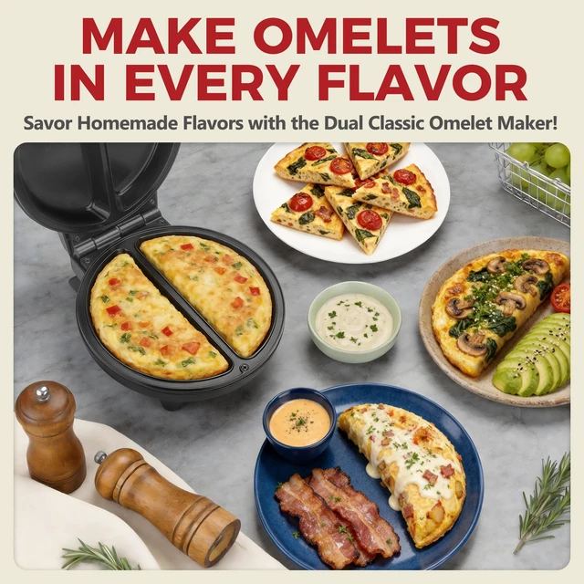 Alt view image 7 of 7 - Dual-zone Omelette Maker Electric, Omelette Pan for 2 Individual 6.5 Omelets & Egg Frittata, Ceramic Coating omlet maker electric Nonstick, Breakfast omelet Maker, Graphite