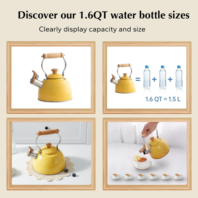Alt view image 4 of 7 - Whistling Tea Kettle, Tea Pot All Stovetop Safe, 1.6 Quart Yellow | Non Toxic Tea Kettle for Stove with Cool Ergonomic Handle, Fast Boil Whistling Tea Pot for Induction, Gas, Electric