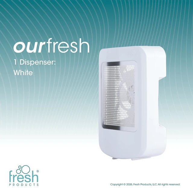 Alt view image 3 of 6 - ourfresh 2 Air Freshener Replace Metered Aerosol with Dry Fragrance 30 Day Use Medium Sized Spaces Light Activated Battery Operated Refill Reminder White Dispenser 1 pk
