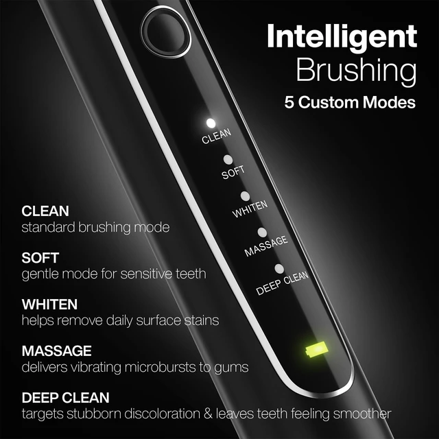 Alt view image 4 of 7 - Elite Ultra-Whitening Toothbrush ADA Accepted Power Toothbrush - 8 Proflex Brush Heads & Travel Case 50,000 VPM Motor & Wireless Charging - 5 Modes w Smart Timer (Black)
