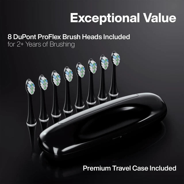 Alt view image 5 of 7 - Elite Ultra-Whitening Toothbrush ADA Accepted Power Toothbrush - 8 Proflex Brush Heads & Travel Case 50,000 VPM Motor & Wireless Charging - 5 Modes w Smart Timer (Black)
