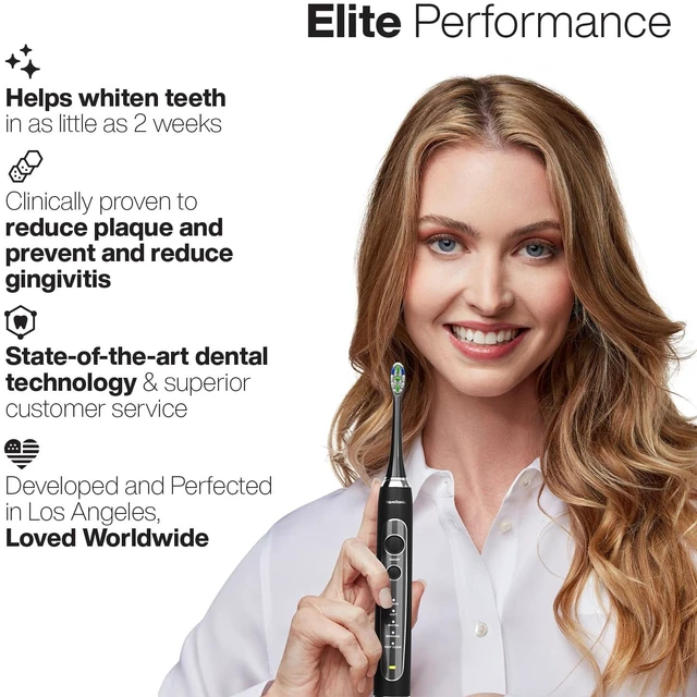 Alt view image 6 of 7 - Elite Ultra-Whitening Toothbrush ADA Accepted Power Toothbrush - 8 Proflex Brush Heads & Travel Case 50,000 VPM Motor & Wireless Charging - 5 Modes w Smart Timer (Black)