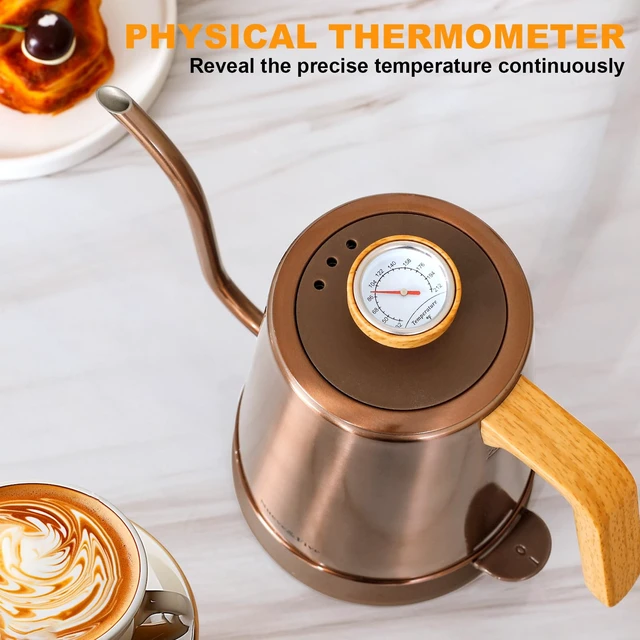 Alt view image 4 of 7 - Electric Gooseneck Kettle with Thermometer, 1.0L Pour Over Hot Water Kettle for Coffee and Tea, 1000W, Auto Shutoff, Boil-Dry Protection,Copper
