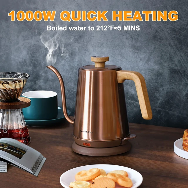 Alt view image 5 of 7 - Electric Gooseneck Kettle with Thermometer, 1.0L Pour Over Hot Water Kettle for Coffee and Tea, 1000W, Auto Shutoff, Boil-Dry Protection,Copper