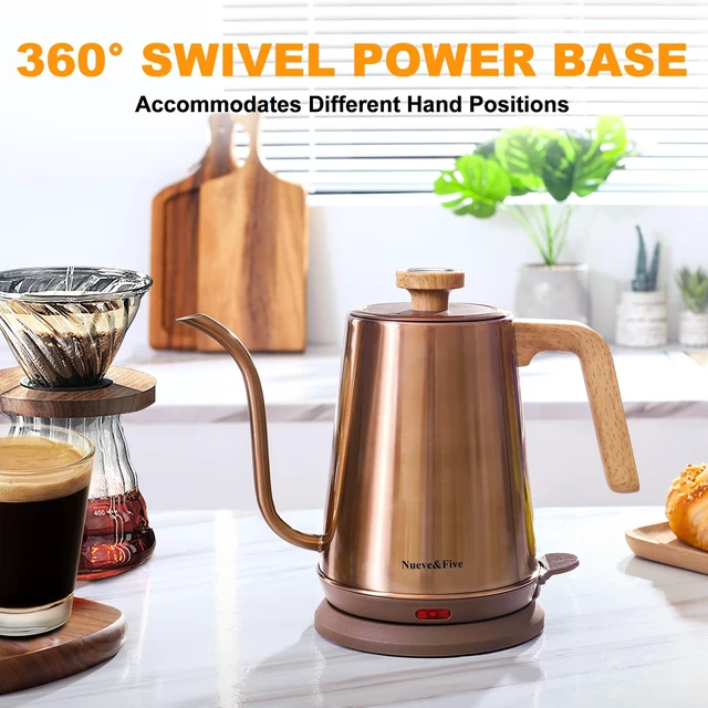 Alt view image 7 of 7 - Electric Gooseneck Kettle with Thermometer, 1.0L Pour Over Hot Water Kettle for Coffee and Tea, 1000W, Auto Shutoff, Boil-Dry Protection,Copper