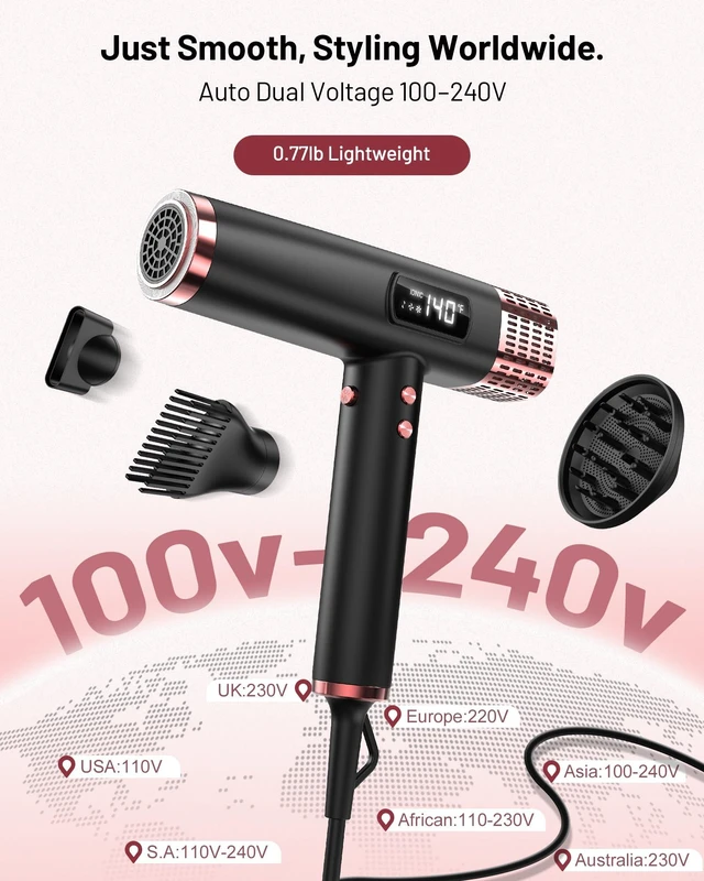 Alt view image 3 of 7 - MESCOMB Hair Dryer with Diffuser, Dual Voltage Travel Blow Dryer,0.77 lb | 1875W Portable Hair Dryers for Women 100-240V for Europe & International Travel, Compact Ionic Hair Dryer with Diffuser