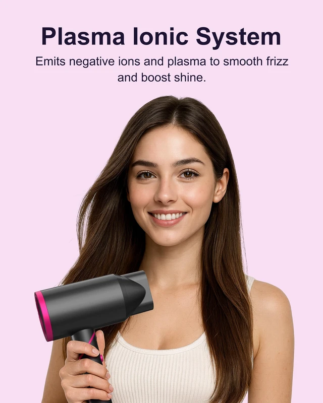 Alt view image 3 of 7 - Hair Dryer Blow Dryer with Diffuser, Plasma Ion Hairdryer with Comb | Plasma Hair Care, Strong Airflow, Frizz Control, Overheat Protection, Quiet Drying, Foldable Design, 6.5 Ft Cord