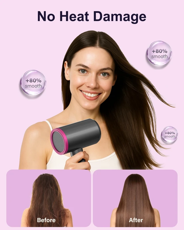 Alt view image 6 of 7 - Hair Dryer Blow Dryer with Diffuser, Plasma Ion Hairdryer with Comb | Plasma Hair Care, Strong Airflow, Frizz Control, Overheat Protection, Quiet Drying, Foldable Design, 6.5 Ft Cord