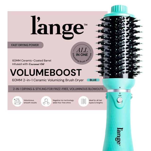 Main image of VolumeBoost 60mm 2-in-1 Ceramic Volumizing Brush Dryer | Fast Drying & Styling for Frizz-Free, Voluminous Blowouts | Ceramic-Coated Barrel (Blue)