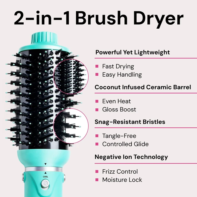 Alt view image 5 of 7 - VolumeBoost 60mm 2-in-1 Ceramic Volumizing Brush Dryer | Fast Drying & Styling for Frizz-Free, Voluminous Blowouts | Ceramic-Coated Barrel (Blue)