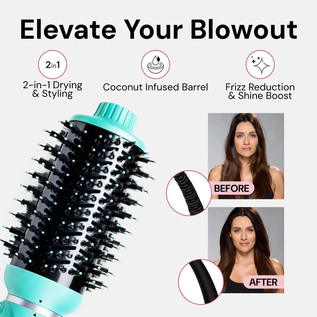 Alt view image 4 of 7 - VolumeBoost 60mm 2-in-1 Ceramic Volumizing Brush Dryer | Fast Drying & Styling for Frizz-Free, Voluminous Blowouts | Ceramic-Coated Barrel (Blue)