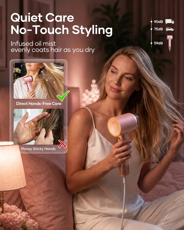 Alt view image 3 of 7 - Hair Dryer, High Speed Ionic Blow Dryer with Diffuser (Sakura) | 160K RPM Fast Dries, Cuts Heat Damage, 500M Ions Eliminate Frizz & Boost Shine, 3 Attachments for All Hair Types(Sakura)