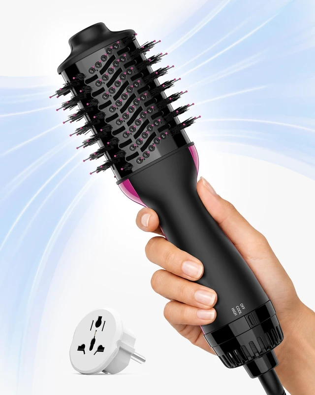 Main image of Dual Voltage Mini Hair Dryer Brush Blow Dryer Brush in One, 110-240V 900W Travel Hot Air Brush Volumizer, 4-in-1 Styling Brush with Ceramic Titanium Barrel, Ionic Care, Cool & High Settings