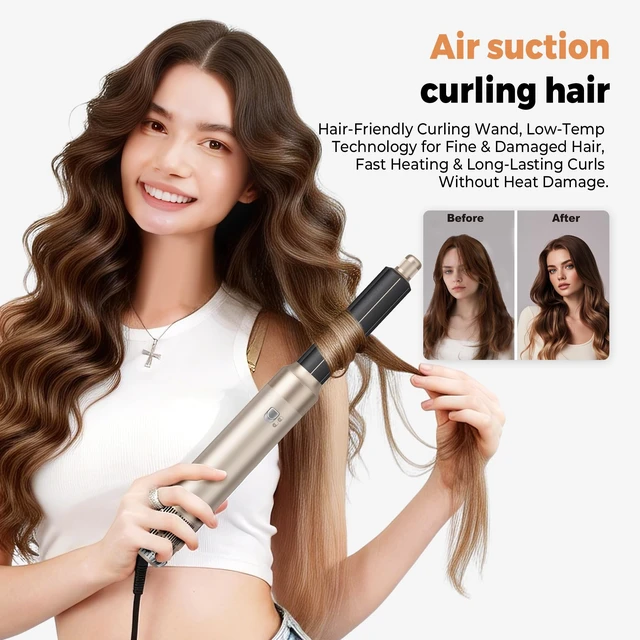 Alt view image 3 of 7 - 5-in-1 Blow Dryer Brush, Hot Air Styler with Auto-Wrap Curlers | Dry, smooth, volumize and curl with 5 attachments, 3 heat settings, 700W power and 360° swivel cord; 110-120V.
