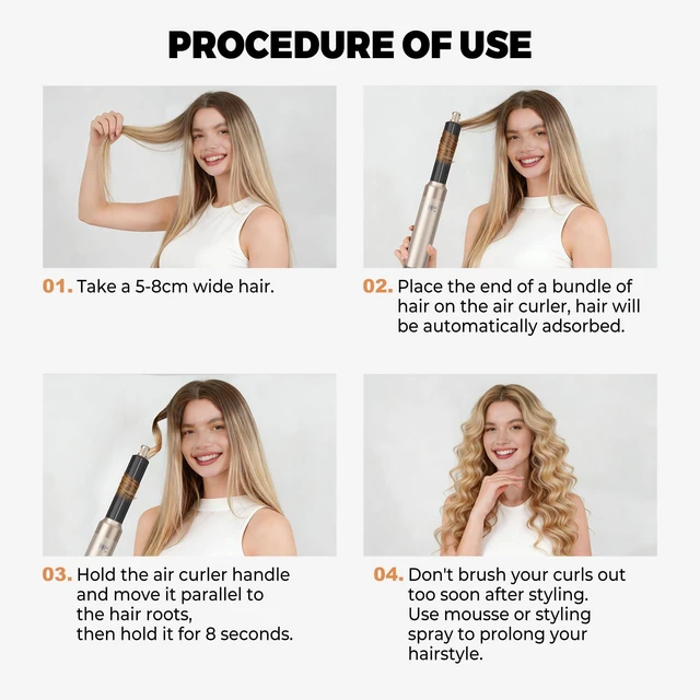 Alt view image 6 of 7 - 5-in-1 Blow Dryer Brush, Hot Air Styler with Auto-Wrap Curlers | Dry, smooth, volumize and curl with 5 attachments, 3 heat settings, 700W power and 360° swivel cord; 110-120V.