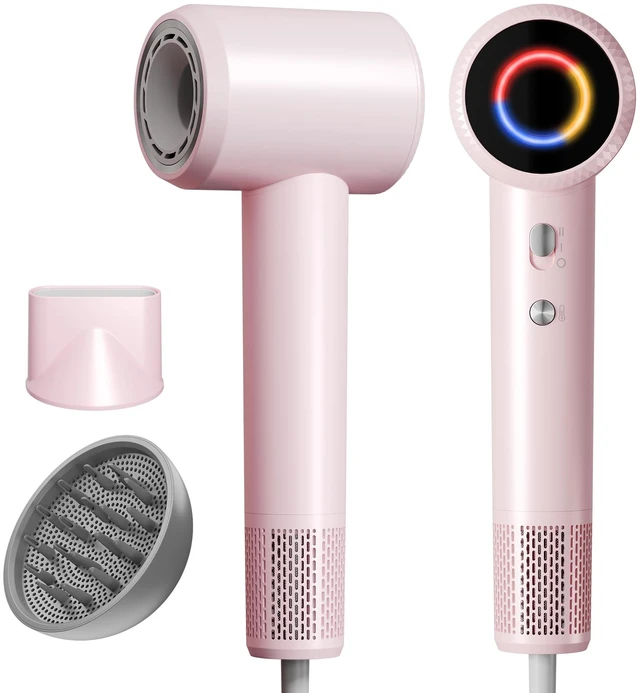 Main image of Hair Dryer, Professional High-Speed Ionic Blow Dryer with Diffuser, 1500W | 150k RPM Fast Dry, 500M Ions Reduce Frizz & Damage, 0.71 lb Slim Grip, 49 dB Quiet, Magnetic Diffuser & Concentrator, Pink