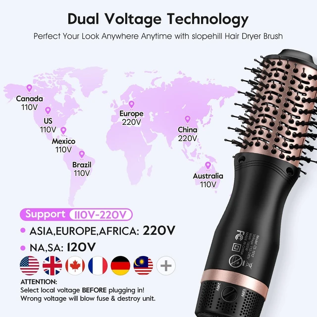 Alt view image 3 of 7 - Mini Travel Dual Voltage Hair Dryer Brush,1000W Hot Air Brush | Blow Dryer Brush with EU Plug, Ionic Hair Dryer and Styler for Women, Oval Barrel Blowout Brush for International Travel