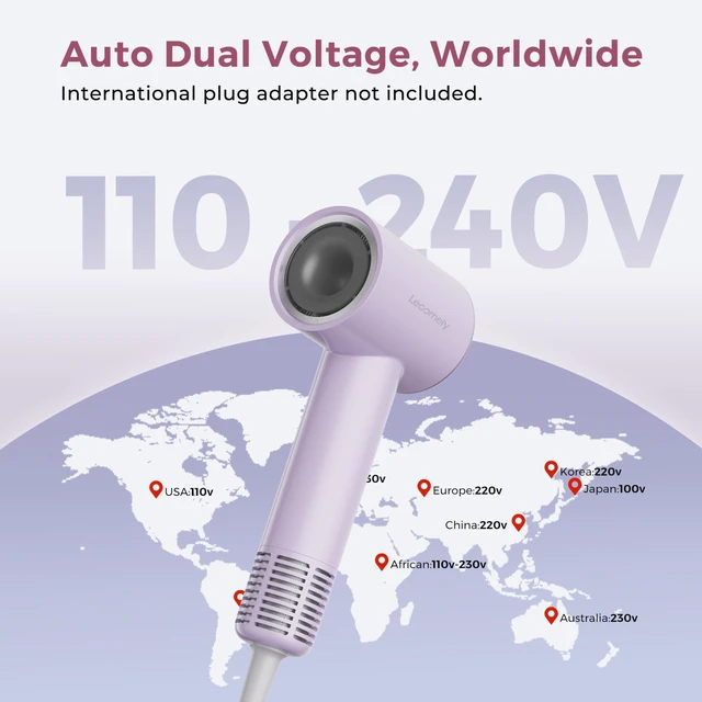 Alt view image 2 of 7 - Dual Voltage Hair Dryer for Worldwide Travel for 5X Faster Drying | High-Speed Travel Hair Dryer, 200M Negative Ions, 0.69lb Portable Blow Dryer for Salon Results at Home & Abroad, Purple Dryer