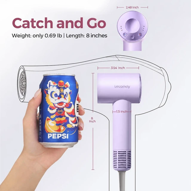 Alt view image 6 of 7 - Dual Voltage Hair Dryer for Worldwide Travel for 5X Faster Drying | High-Speed Travel Hair Dryer, 200M Negative Ions, 0.69lb Portable Blow Dryer for Salon Results at Home & Abroad, Purple Dryer