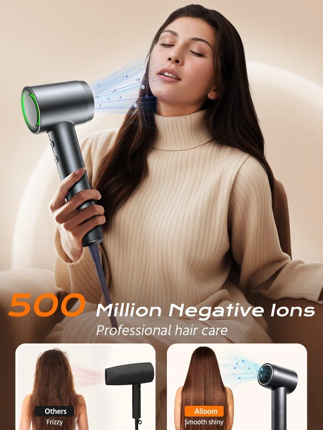 Alt view image 2 of 7 - Hair Dryer, 160000 RPM High-Speed Professional Blow Dryer for Fast Drying, 500M Negative Ionic Care Hair Dryer for, Low Noise Thermo-Control Travel Hairdryer with Diffuser & Nozzle,Luxury Packaging