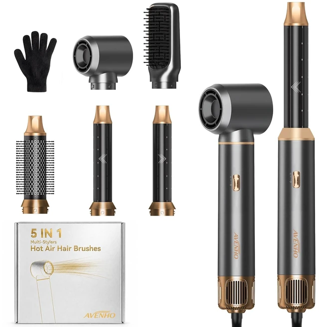 Main image of 5-in-1 Hot Air Styler, Hair Dryer Brush with Auto-Wrap Curlers | Multi Hair Styling Tool with 3 Heat Settings, Curling Barrels and Straightening Comb for Drying, Curling and Straightening.