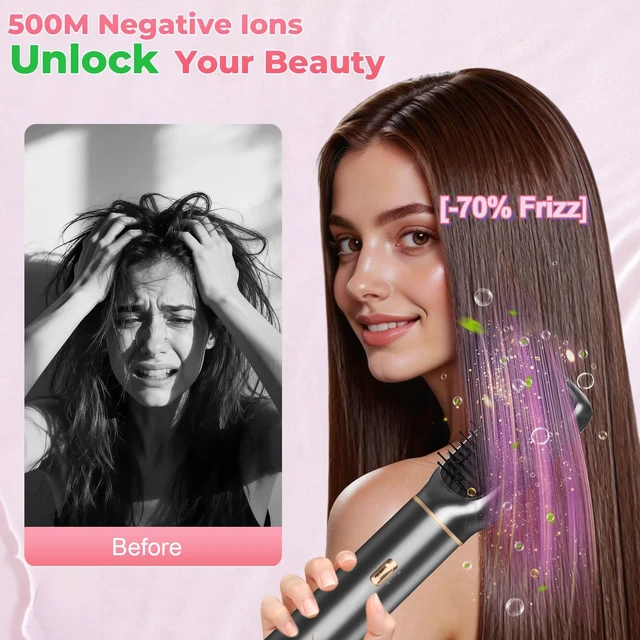 Alt view image 7 of 7 - 5-in-1 Hot Air Styler, Hair Dryer Brush with Auto-Wrap Curlers | Multi Hair Styling Tool with 3 Heat Settings, Curling Barrels and Straightening Comb for Drying, Curling and Straightening.
