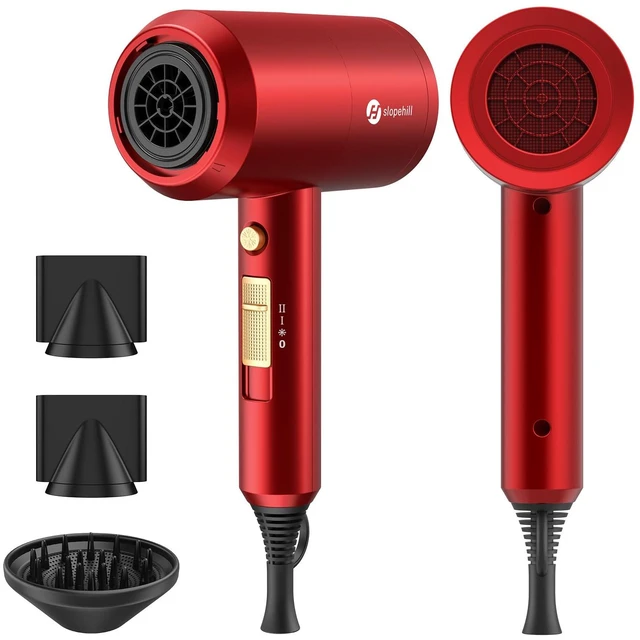 Main image of Professional Ionic Hair Dryer, Powerful 1800W Fast Drying Low Noise Blow Dryer with 2 Concentrator Nozzle 1 Diffuser Attachments for Home Salon Travel (Agate Red)