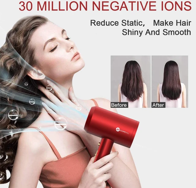 Alt view image 5 of 7 - Professional Ionic Hair Dryer, Powerful 1800W Fast Drying Low Noise Blow Dryer with 2 Concentrator Nozzle 1 Diffuser Attachments for Home Salon Travel (Agate Red)