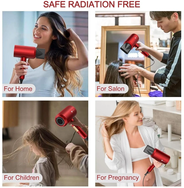 Alt view image 7 of 7 - Professional Ionic Hair Dryer, Powerful 1800W Fast Drying Low Noise Blow Dryer with 2 Concentrator Nozzle 1 Diffuser Attachments for Home Salon Travel (Agate Red)