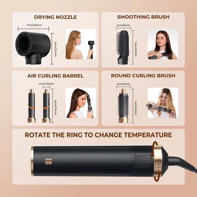 Alt view image 6 of 7 - 5 in 1 Blow Dryer Brush, Upgrade Hair Dryer Brush Air Curler Air Curl Wrap | Styler, Detachable Hot Air Brush Hot Air Styler Curling Brush Iron, Hair Styling Tools for Drying Curling Straightening