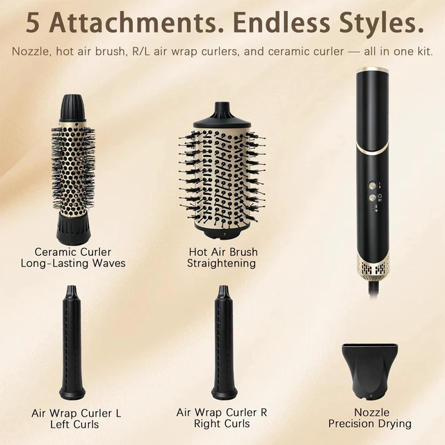 Alt view image 3 of 7 - 5 in 1 Blow Dryer Brush, Hair Dryer Air Wrap Hair Styler | Professional Negative Ionic Straightener Brush for Curling/Fast Drying/Volumizing/Straightening Styling