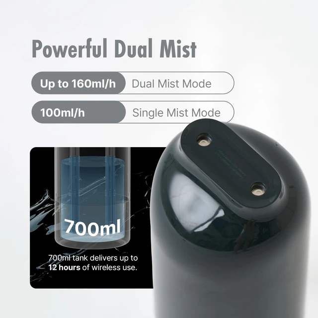 Alt view image 3 of 7 - H3X Dual Mist Humidifier, 700ml Portable Cool Mist Humidifier with Mood Light, Auto Shut-Off, Wireless Personal Humidifier for Bedroom, Office & Home (JADE GRAY)