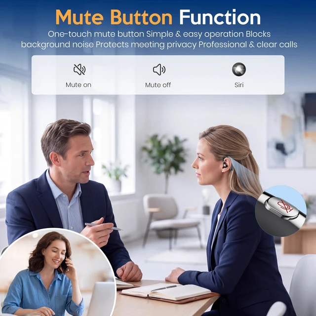 Alt view image 6 of 7 - Bluetooth Headset, Bluetooth Earpiece, Wireless Headset with Mic for Work | Upgraded Noise Cancelling Mic Charging Case Multipoint Mute Button for Business Office Phone Computer WFH Driving Trucker