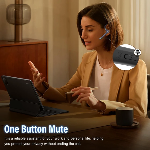 Alt view image 4 of 7 - Bluetooth Headset, Single-Ear ENC Mic, Mute Button, 90H Hands-Free Earpiece | APTX HD Audio, Dual Device Connectivity, Lightweight All-Day Comfort, Noise Cancelling Mic, Ideal for Truckers & Office