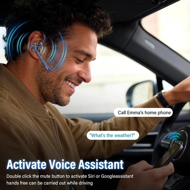 Alt view image 3 of 7 - Bluetooth Headset, Single-Ear ENC Mic, Mute Button, 90H Hands-Free Earpiece | APTX HD Audio, Dual Device Connectivity, Lightweight All-Day Comfort, Noise Cancelling Mic, Ideal for Truckers & Office