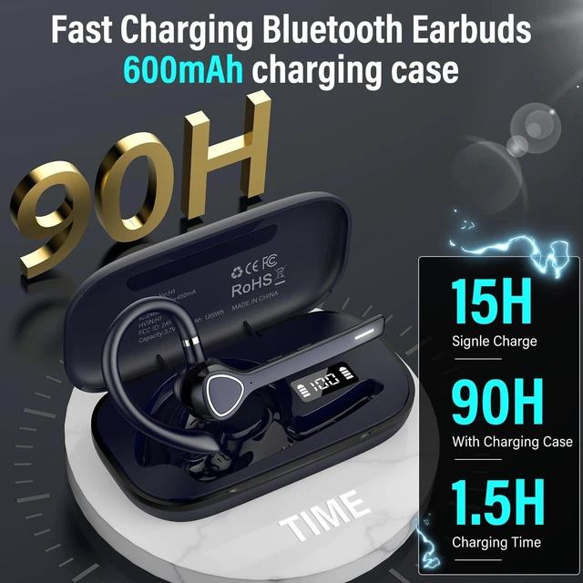 Alt view image 5 of 7 - Bluetooth Headset, Single-Ear ENC Mic, Mute Button, 90H Hands-Free Earpiece | APTX HD Audio, Dual Device Connectivity, Lightweight All-Day Comfort, Noise Cancelling Mic, Ideal for Truckers & Office