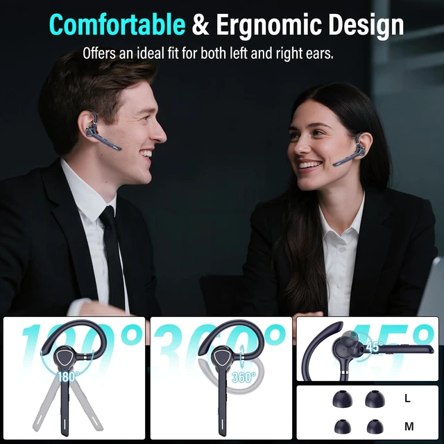 Alt view image 7 of 7 - Bluetooth Headset, Single-Ear ENC Mic, Mute Button, 90H Hands-Free Earpiece | APTX HD Audio, Dual Device Connectivity, Lightweight All-Day Comfort, Noise Cancelling Mic, Ideal for Truckers & Office