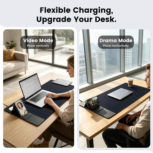 Alt view image 2 of 7 - 3-in-1 Magnetic Wireless Charging Mouse Pad, Foldable Phone Stand | 15W Fast Charging 34.7"x14.6" XXL Large Desk Mat, Non-Slip Gaming Mousepad for Laptop Keyboard, 35W PD Adapter, Black