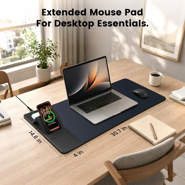 Alt view image 5 of 7 - 3-in-1 Magnetic Wireless Charging Mouse Pad, Foldable Phone Stand | 15W Fast Charging 34.7"x14.6" XXL Large Desk Mat, Non-Slip Gaming Mousepad for Laptop Keyboard, 35W PD Adapter, Black