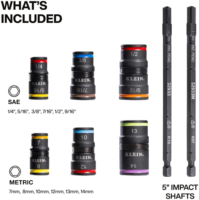 Alt view image 2 of 6 - 32933KIT SAE and Metric Impact-Rated Socket Set, 6 Flip Sockets with 12 Hex Driver Sizes, 1/4-Inch Bit Holder, Two Impact-Rated 5-Inch Shafts