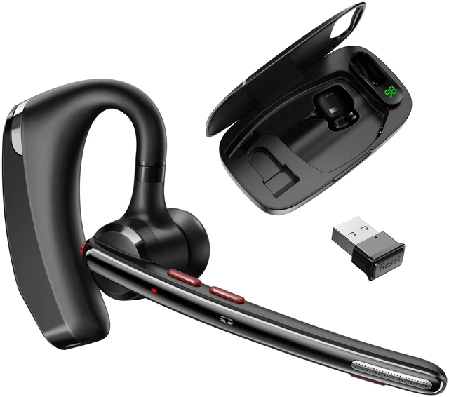 Main image of Bluetooth Headset, V5.3 Wireless Headset with Dual Noise-Canceling Microphones, Portable Case, 300H Standby Time Hands Free Headphones for Computer/Cell Phones, Home/Trucker/Office