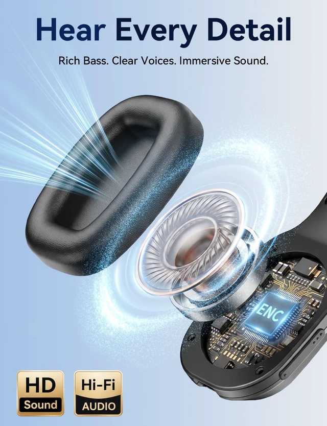Alt view image 7 of 7 - Headset with Mic, 60 Hours Talking Time Single-Ear Wireless Headset, ENC Noise Canceling, One-Touch Mute, Dual-Device Connection for Truck Driver, Office, Call Center, Phone/PC, Black