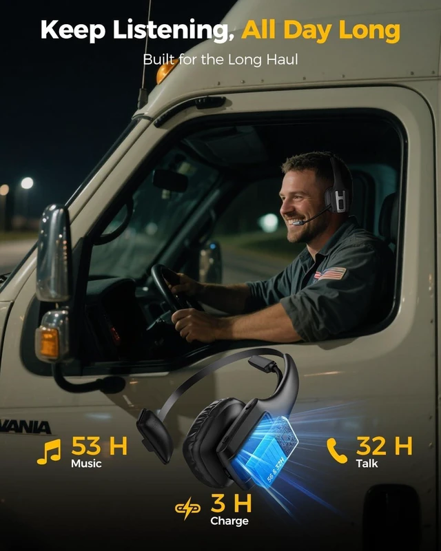 Alt view image 4 of 4 - Bluetooth Headset with Mute Button & MFB, Wireless Headset with Noise Cancellation Microphone for Work, Trucker Bluetooth Headsets Fit for Computer, Cell Phones, Drivers